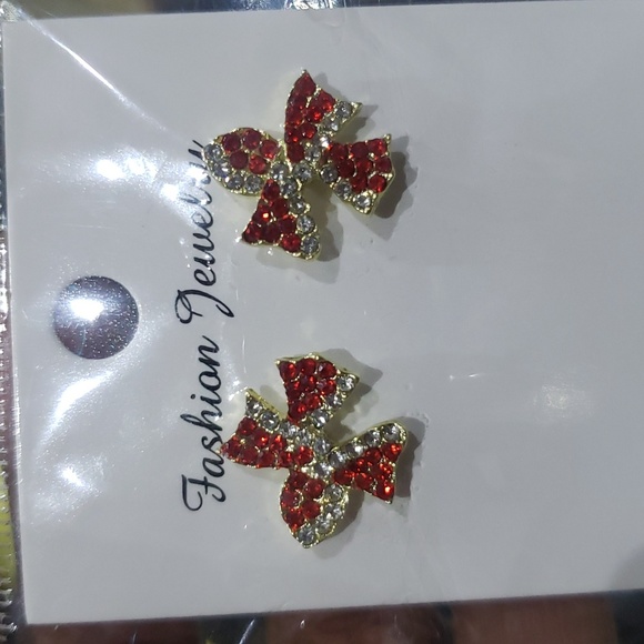 Red Bow Zircon Crystal Stud Earrings - Picture 6 of 6
